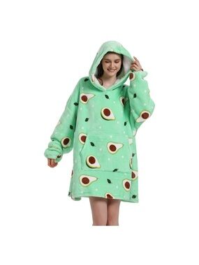 Oversized Avocado Print Hooded wearable Blanket Sweatshirt one size adult